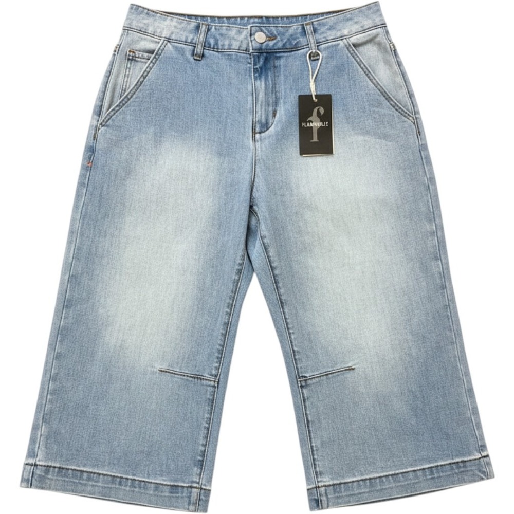 Flamingals Denim Longline Shorts Womens Size M Blue Wide Leg Culottes 272089 CH